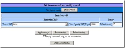 The WANEM Web console in basic mode